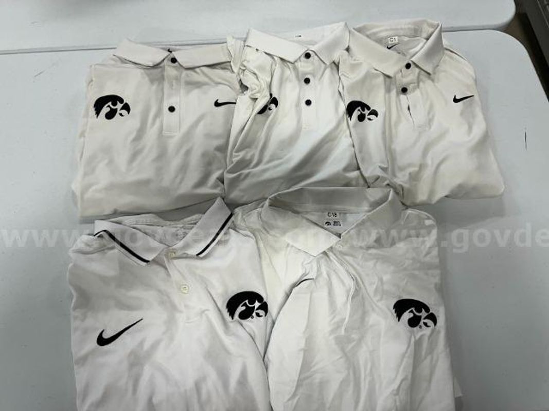 Lot of 5, Nike "U of I" Short Sleeve Polo, White in color, Sizes: L,XL,XXL