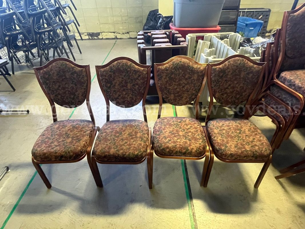 MSU Lot # 9229- Lot of 4 Wooden Floral Chairs