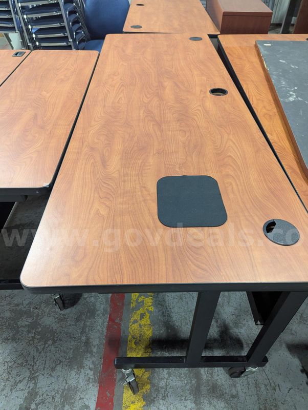 Used wood‑grain training/office desk with cable management ports