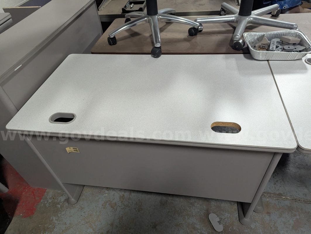 Lot of 3 Grey Desks with Upper Storage Units