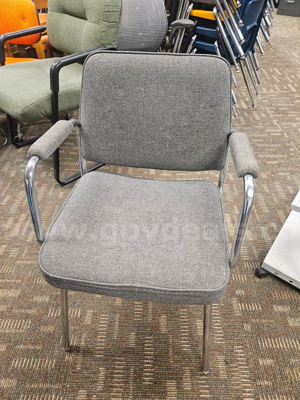 Chair - Gray Upholstered Guest/Reception Chair with Chrome Frame