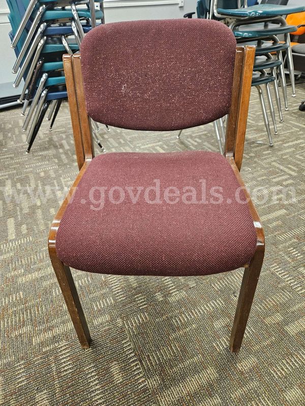 Chair - Lot of (2) Stackable Wooden Side Chairs - Maroon/Burgundy Fabric