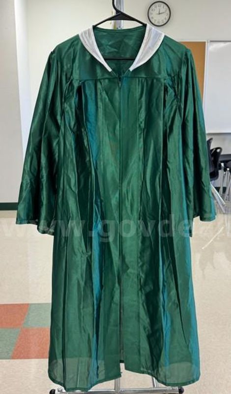 Bulk Lot of Approx. 90 Emerald Green Graduation Gown & Cap Sets with White Accents