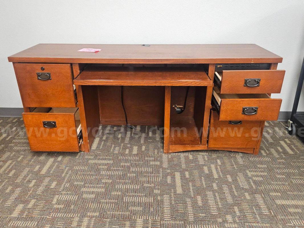 Wood Grain Executive desk with hutch and file cabinet