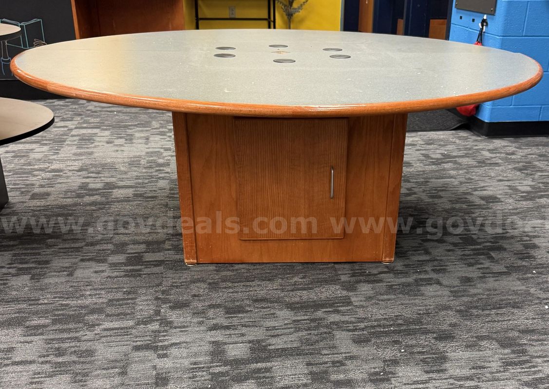 Large Round Library/Computer Table with cabinet underneath