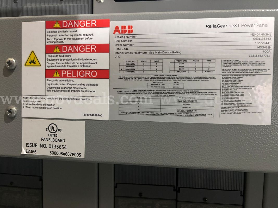 A ReliaGear neXT Power Panel IN2404NN3H1 with breakers and cover.