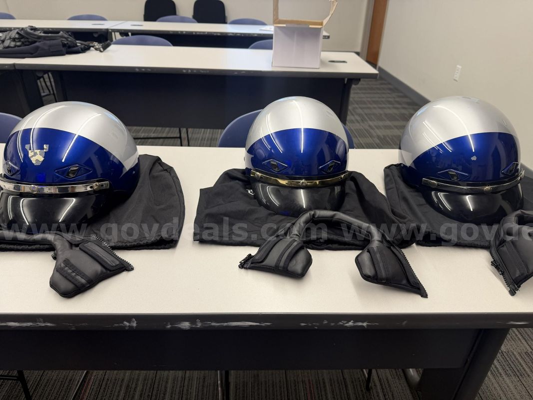 Motor Unit Police Motorcycle Helmets (Size L) with Motorola Portable Radio Headgear