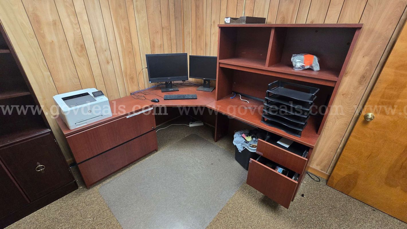 L-Shaped Wood Office Desk with Hutch and Storage