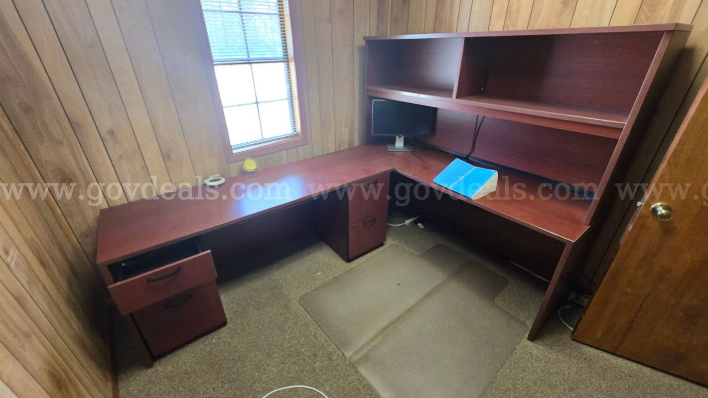 L-Shaped Wood Office Desk with Hutch & Storage