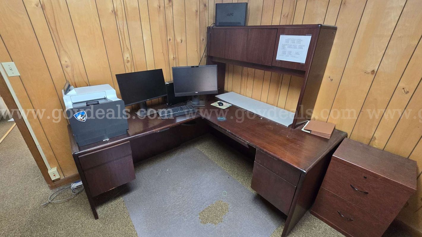 L-Shaped Executive Office Desk with Hutch & 2-Drawer Storage Cabinet
