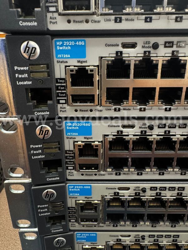 Lot of (5) HP 2530-48G Switches (J9775A), 48-Port GbE Layer 2 Managed Rackmount Network Switches with SFPs
