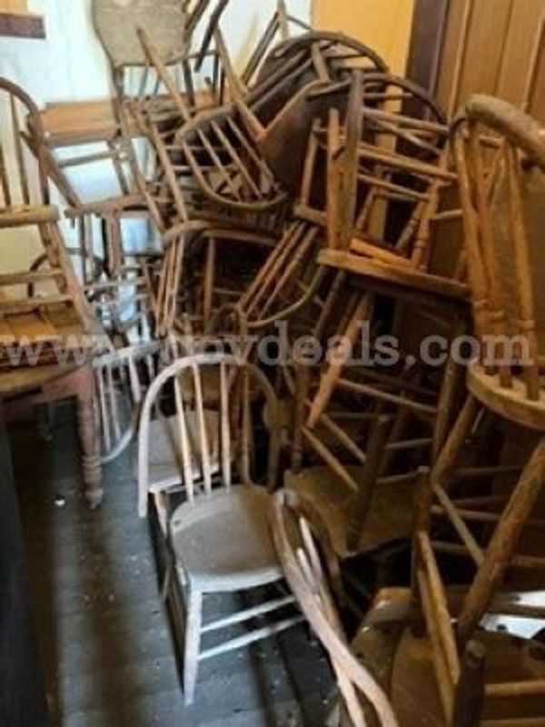LOT of Antique Bow-Back Windsor Chairs + Table + Misc.