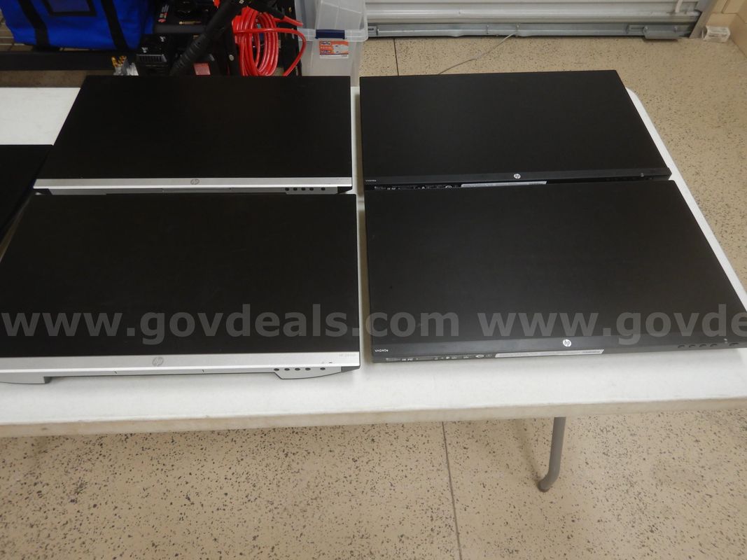 Lot Of Computer Monitors, Veridesks, Bags, Card Printer