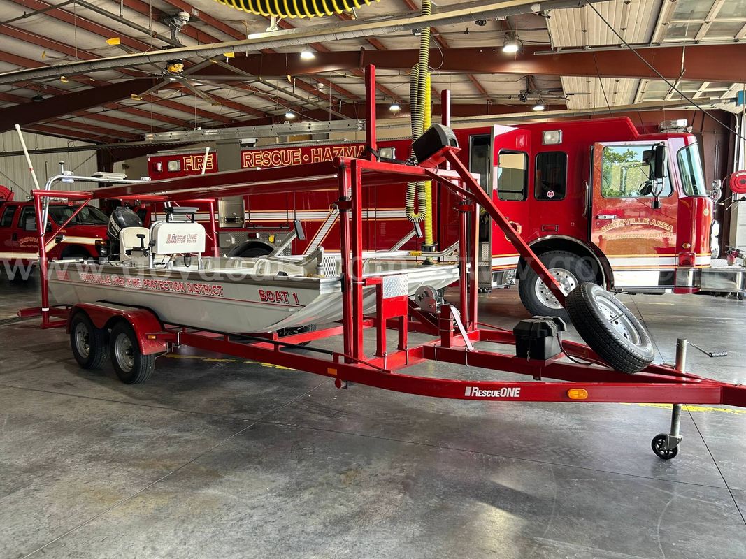 16 foot rescue boat with dive/rescue platform; includes fire pump and double deck trailer, RESCUEOne Connector Boat