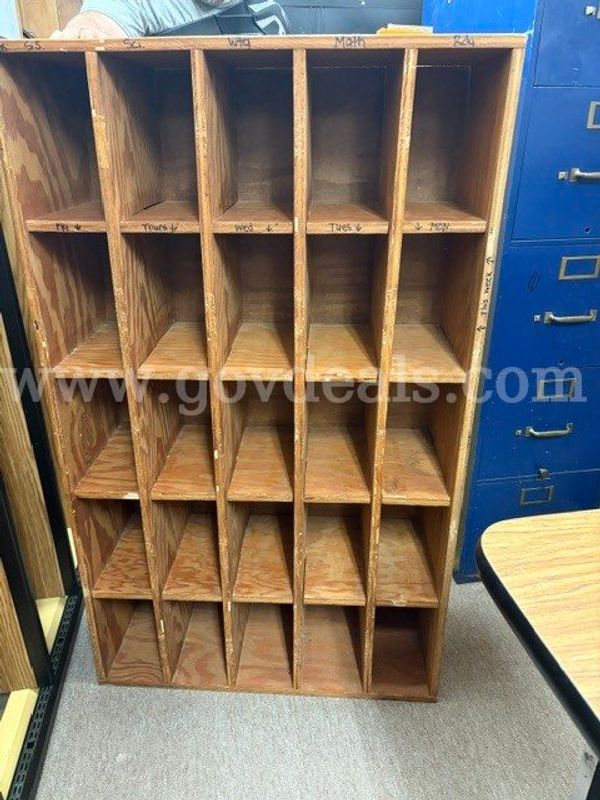 MIsc. shelving 1-mail cubbies, 1 shelf
