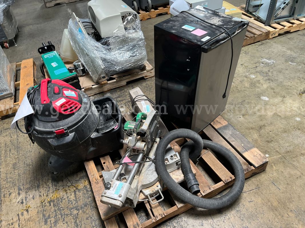 Lot of fridge, shop vac and miter saw