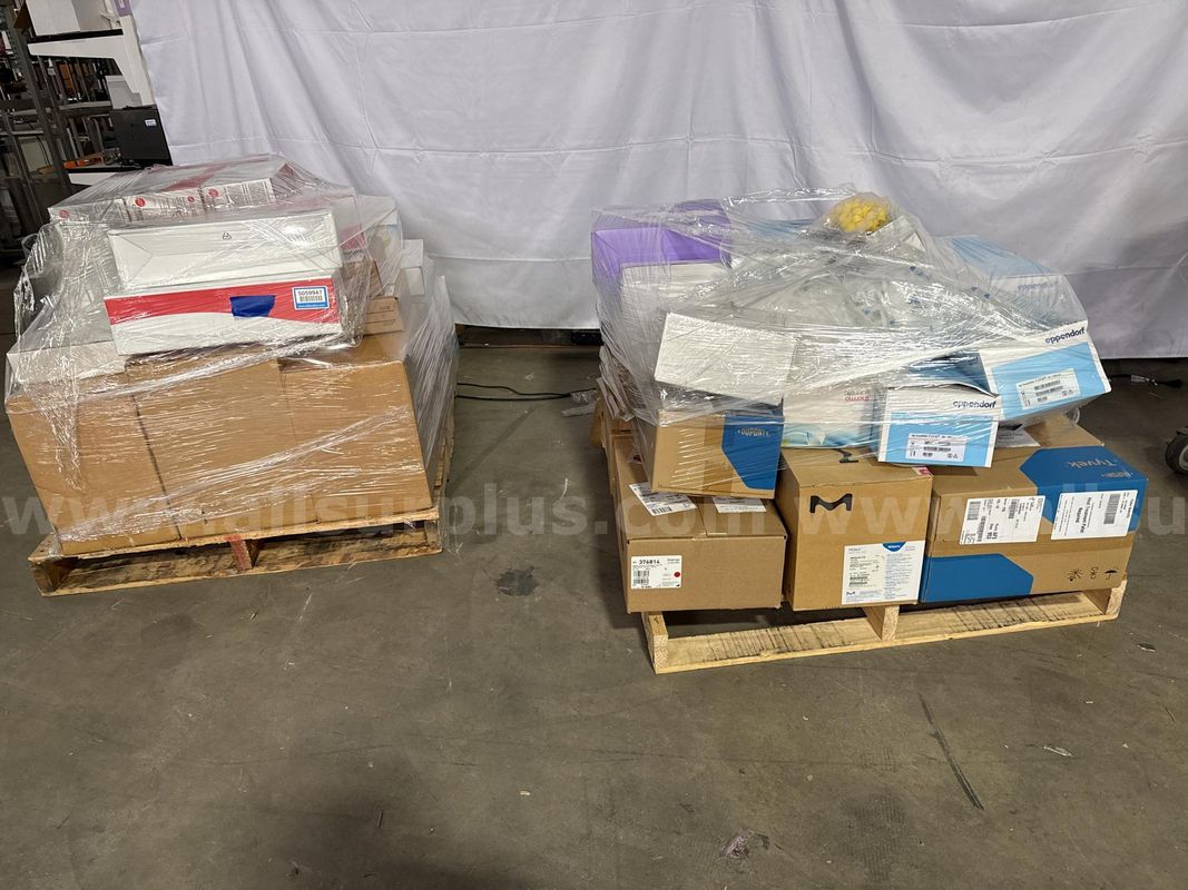 2 Mixed Pallet Lab ConsumablesBeckman Coulter, Thermo Fisher, Eppendorf, Pipette Tips, Biohazard Bags