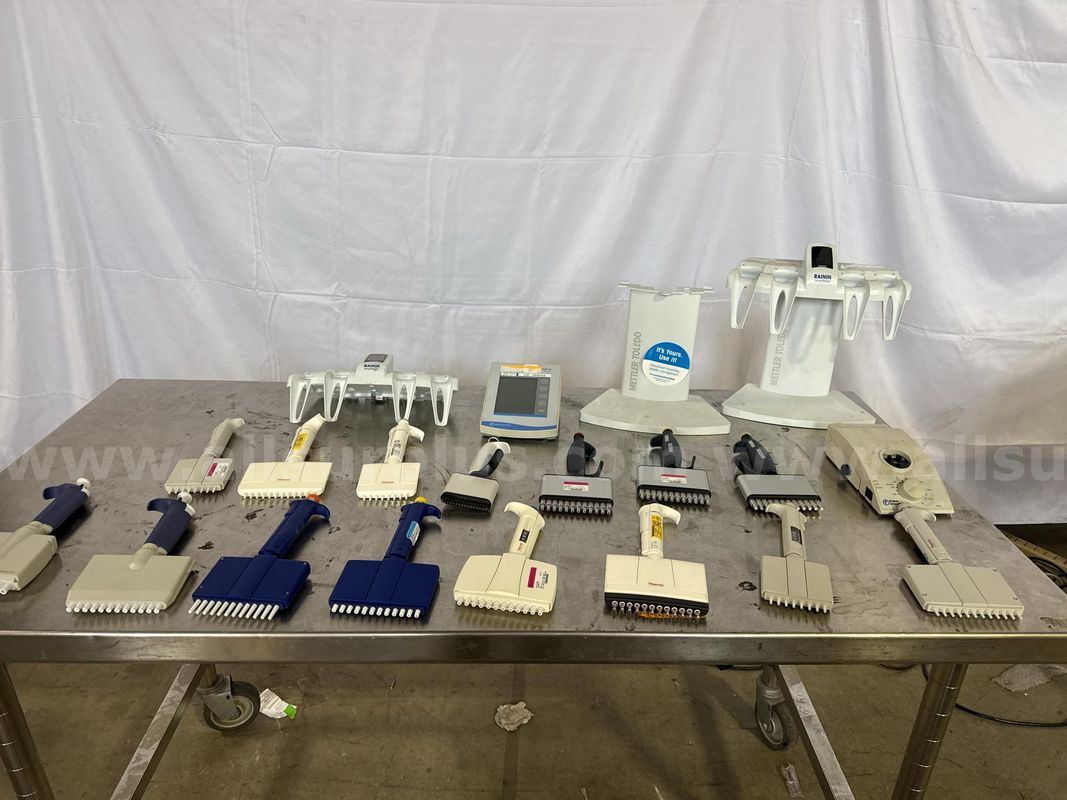 20pcs Lot of Multichannel Pipettes (8 & 12 Channel) Rainin, Thermo, Stands & Fisher AB15 Controller