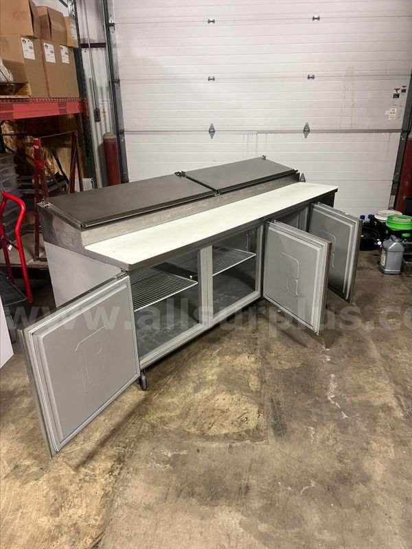 Randell 8395NM 95" Refrigerated Prep Table with Raised Rail and 3 Solid Doors