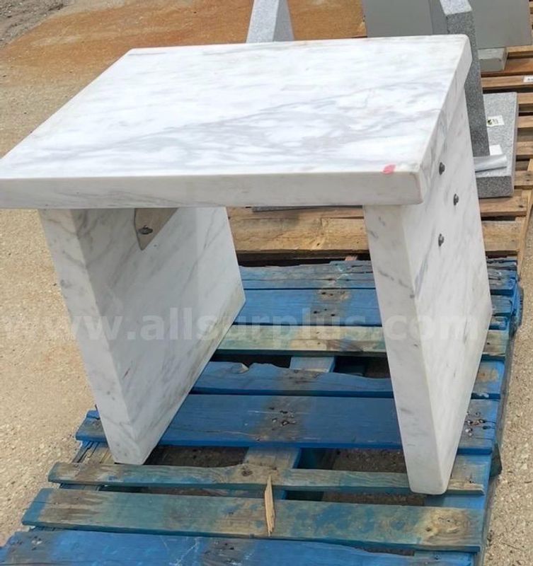 Polished White Marble Side Table, Approx. 32"x23"x27", Simple Modern Block Design