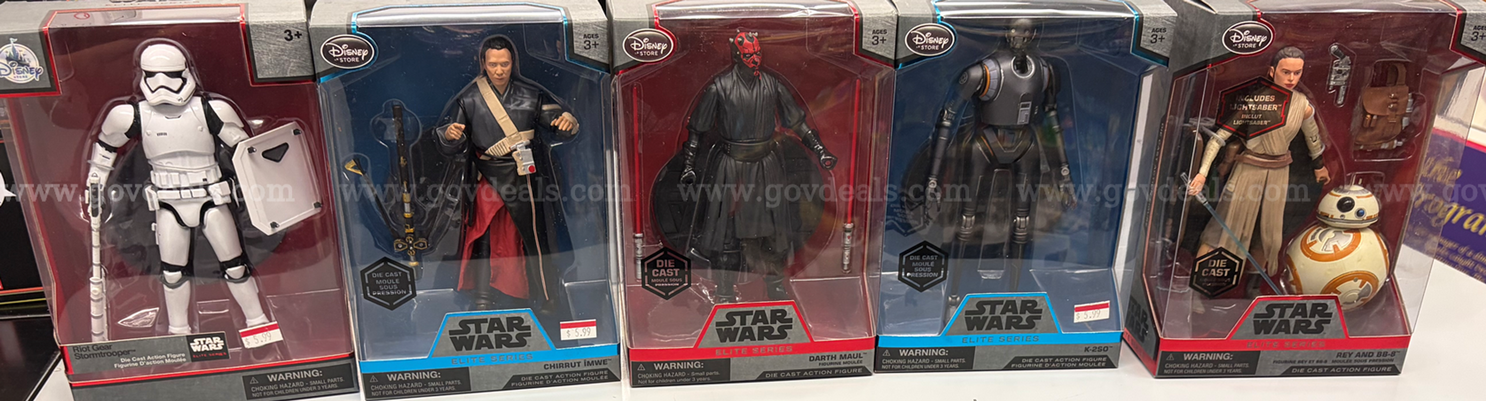 One lot consisting of five (5) assorted Disney Store Exclusive Star Wars Elite Series 6.5-inch die-cast metal action fig