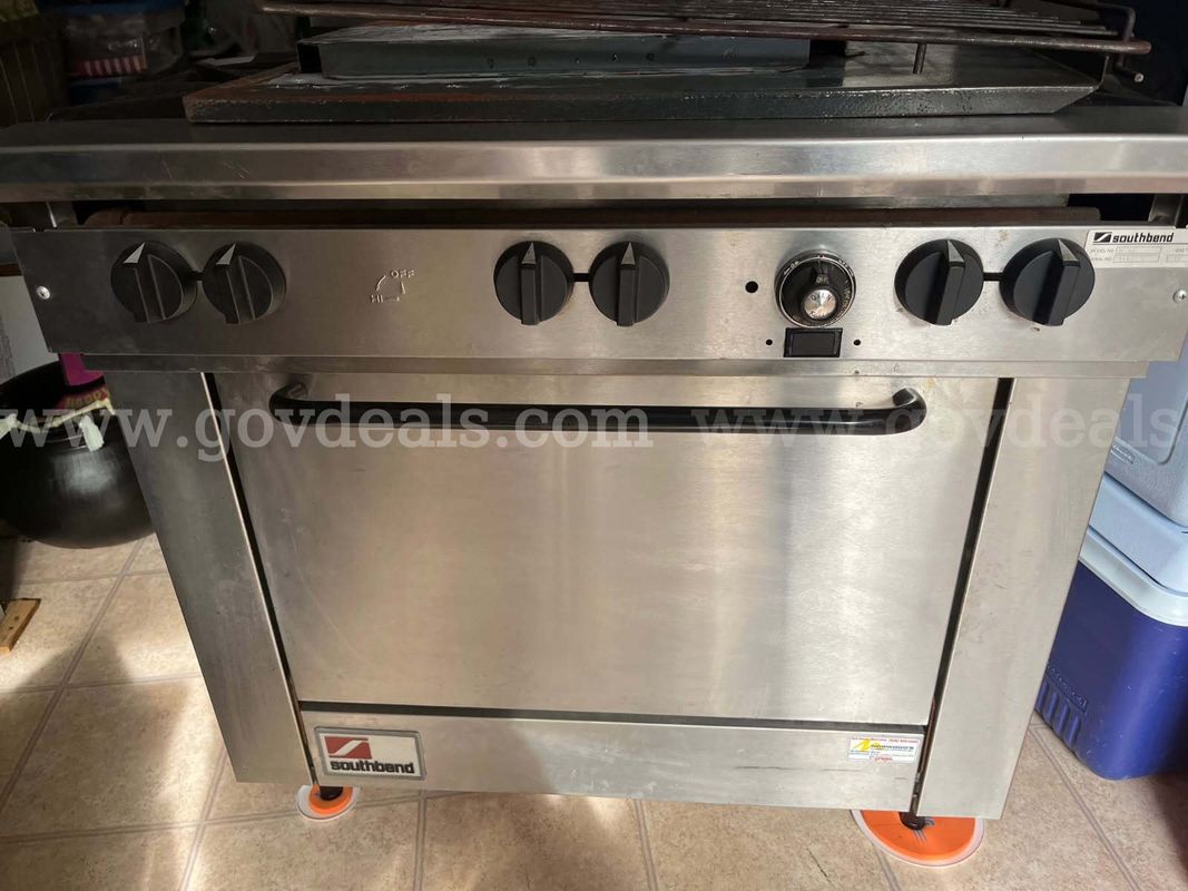 South Bend Commercial Gas 6 Burner Range with Storage Shelf Serial # 99061121 Model # X4360-7P 36" wide, 34" deep, 59 "