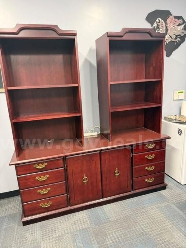 Used Executive Solid Wood Credenza with Bookcases