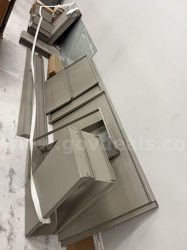 Lot of Metal shelving and assorted shelving accessories