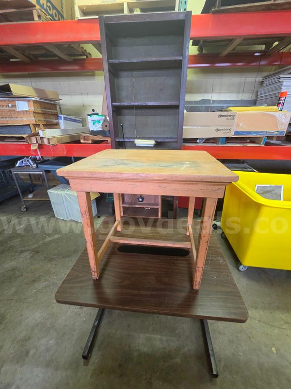 2 Wooden Desk, 1 Wooden Bookshelf, 1 Wooden Podium