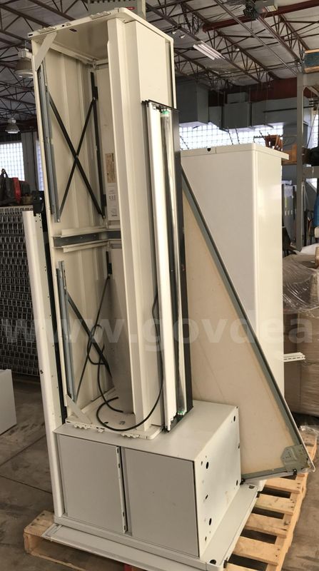 Used metal desk with overhead bin. (S2)