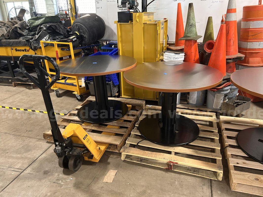 2 Used Round Pedestal Tables with electrical outlets. (S2)