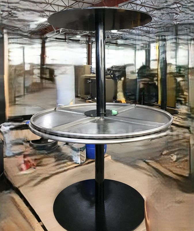 2 Used Round Metal Top Pedestal Tables. (S2)