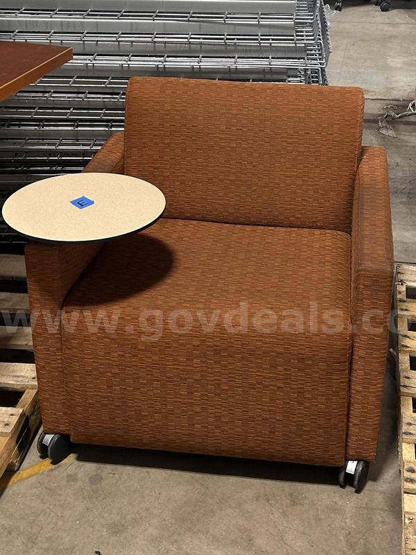 Used Orange Chair with Desktop and Wheels
