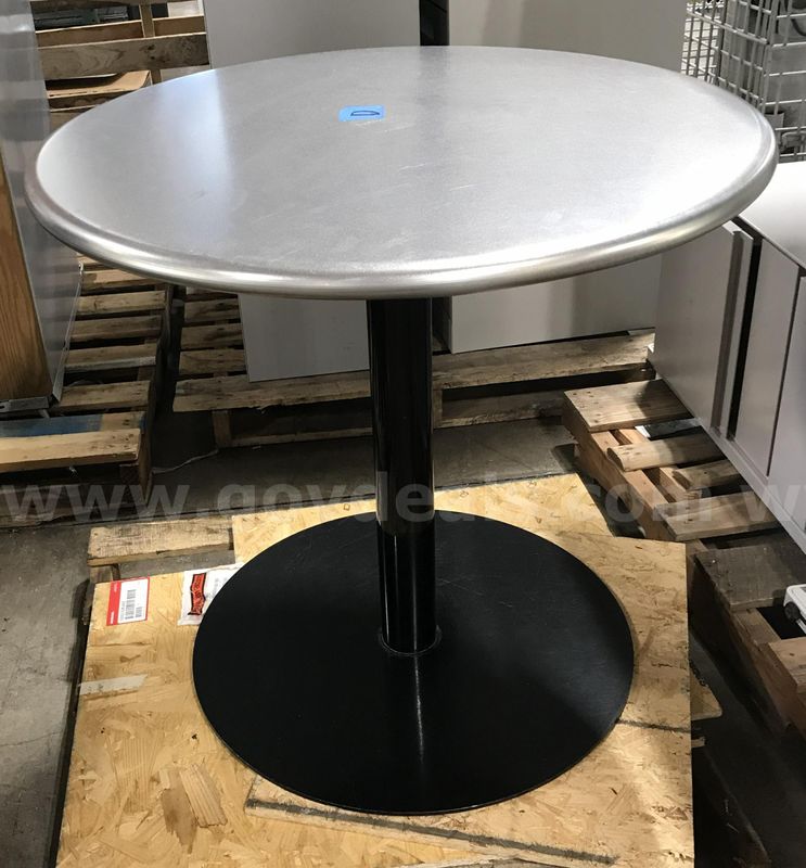 Used metal top round pedestal table. (S1)