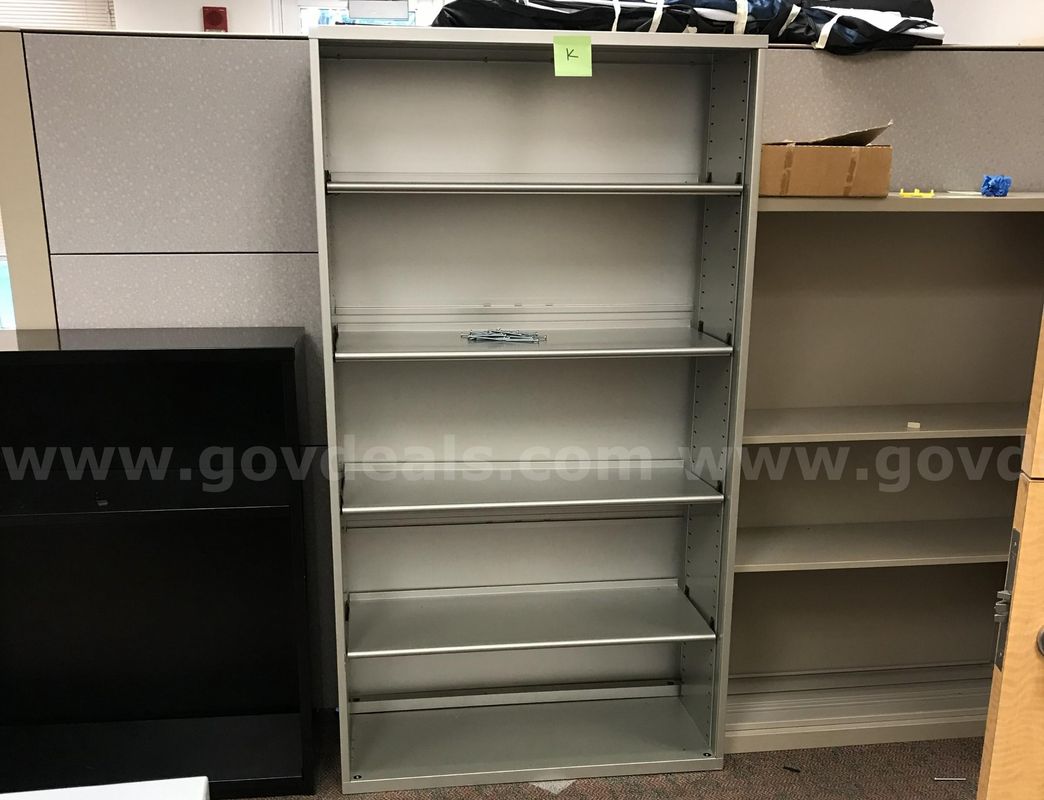 3 used metal bookshelves. (WD1028)