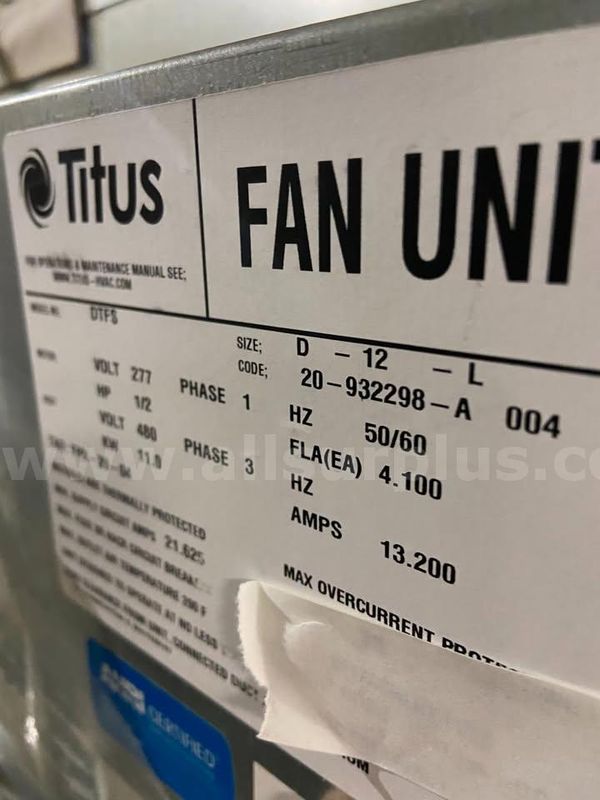 Digital Series Fan Powered Terminal TITUS DTFS-C-10-L277V 1PH-3KW-1/4HP-10.8 AMPS