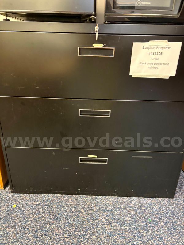 3 DRAW Black Metal Cabinet W/KEY