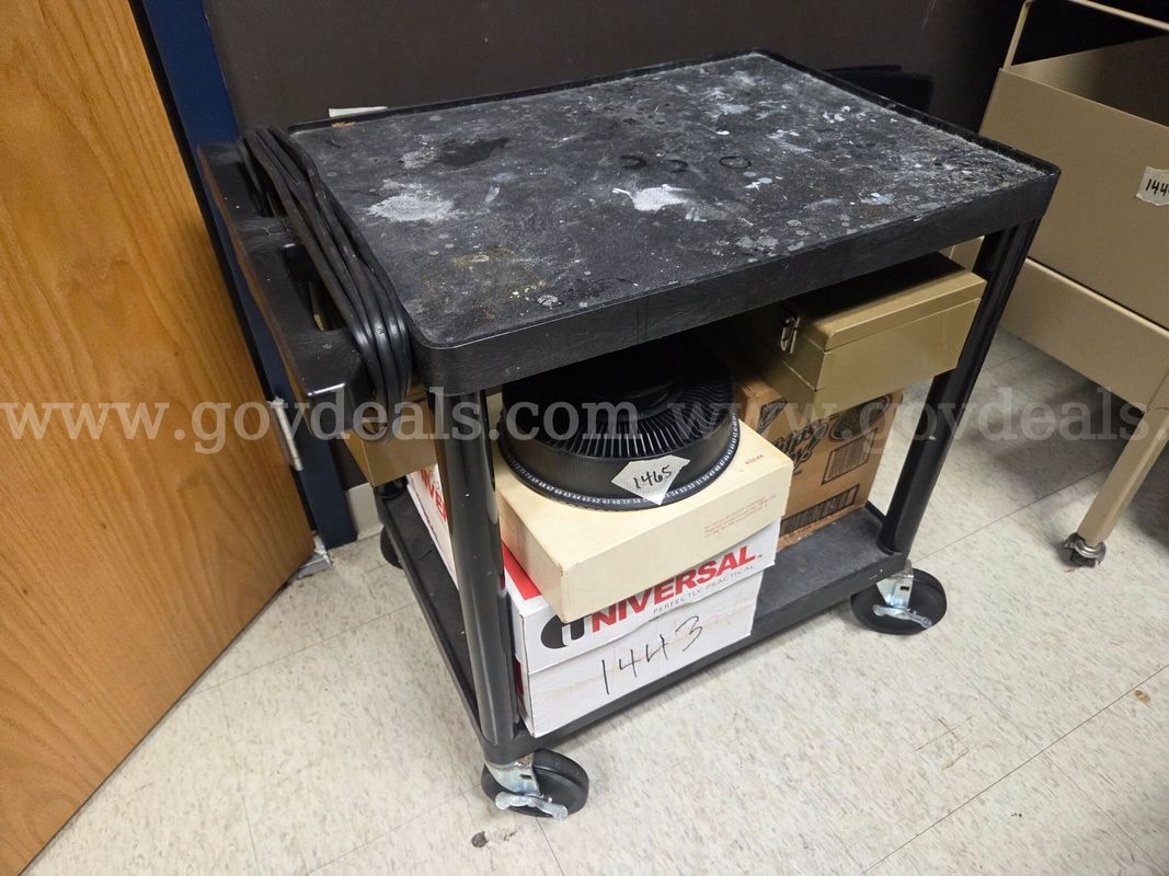 Rolling 2-Shelf Plastic Media Cart with Powerstrip (Cart Only, Does not included items on it)