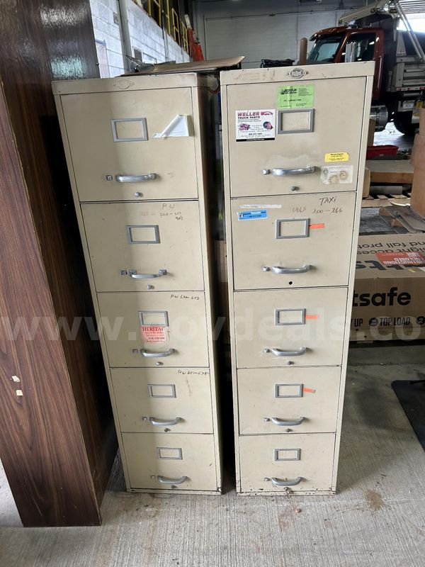 2 Metal 5 Drawer File Cabinets - Start Bid $1.00 - Public Works 419-409-0087 1010 North College Dr.