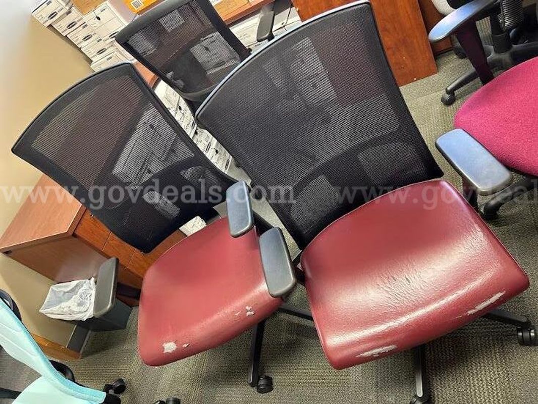 Set of Two Maroon and Black Chairs with Wheels