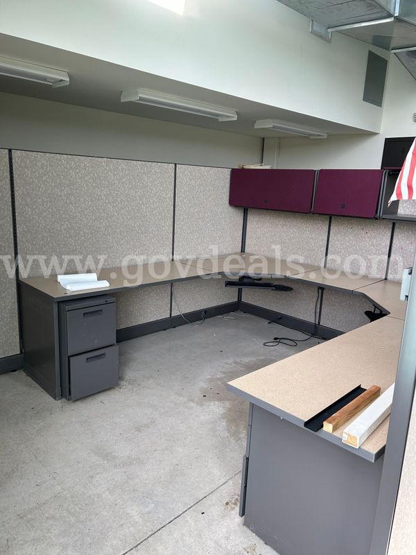 Lot of various office equipment, furniture, cabinets, cubicle workstations, desks, tables, chairs, etc.