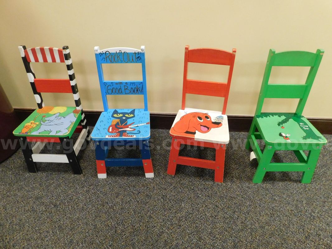 Four Hand Painted Wooden Storybook Chairs