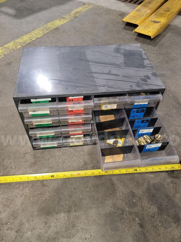 Akro-Mils 16-Drawer Parts Cabinet with Assorted Brake/Tube Fittings