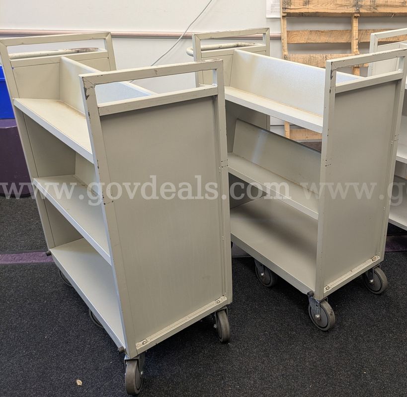 2 Tan, Used, Metal Rolling Book Carts