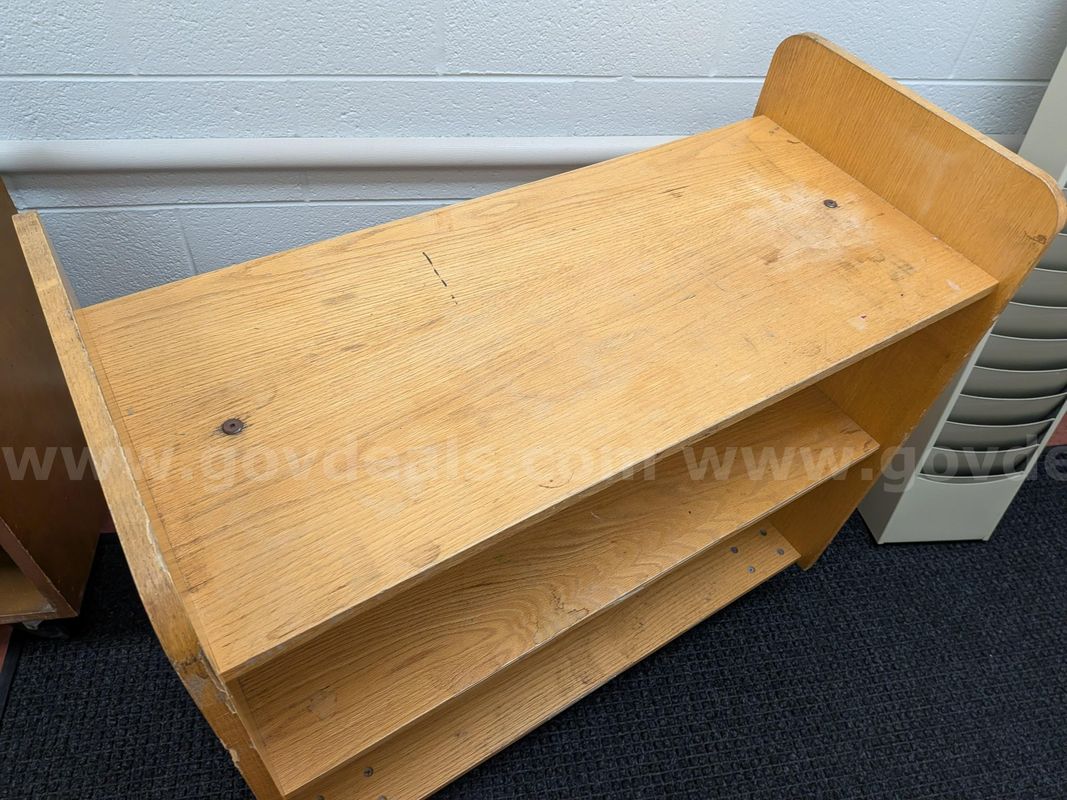 Light Brown Wooden Rolling Book Cart
