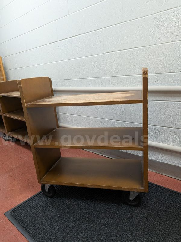 Dark Brown Rolling Wooden Book Cart