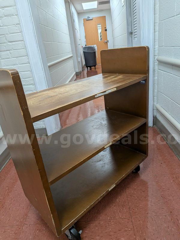 Dark Brown Rolling Wooden Book Cart