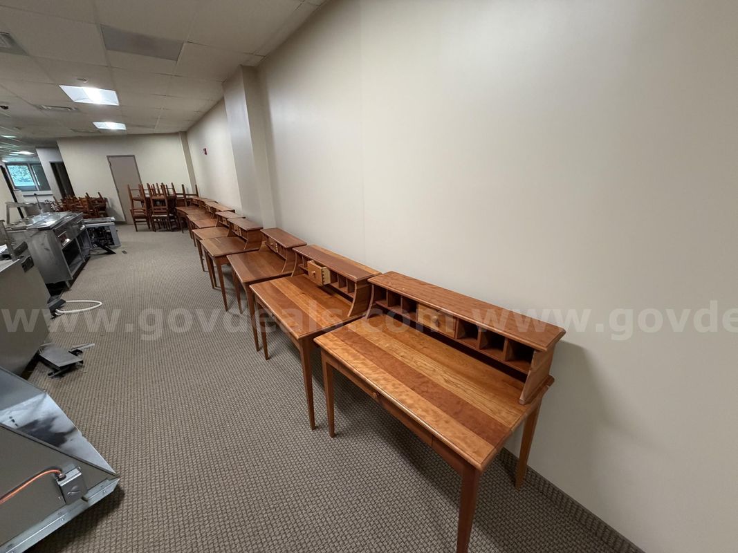 Lot of 9 writing style desks and chairs