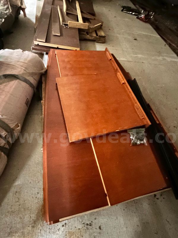 Disassembled Wood Furniture Panels with Cherry Finish and Hardware