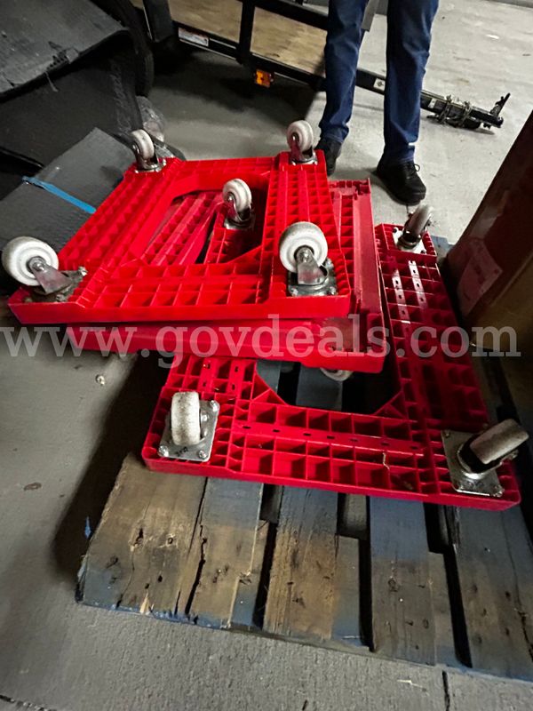 1 Lot of (3) Red Plastic Bakery Dollies with Swivel Casters